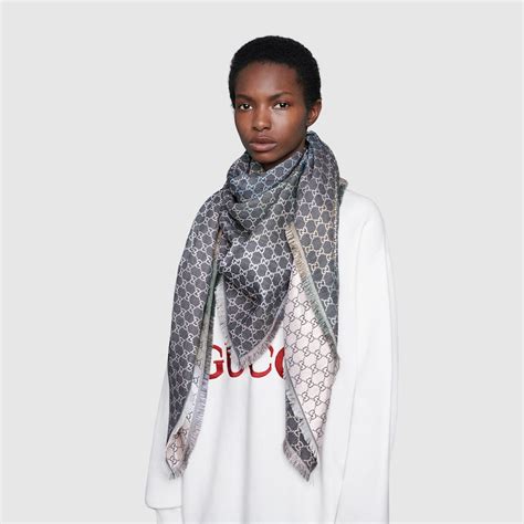 gucci ghili 130x130|GG wool jacquard shawl in dark grey and black .